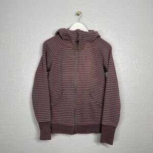 Lululemon Women 8 Pink Stripe Scuba Hooded Sweatshirt Hoodie Classic Fleece